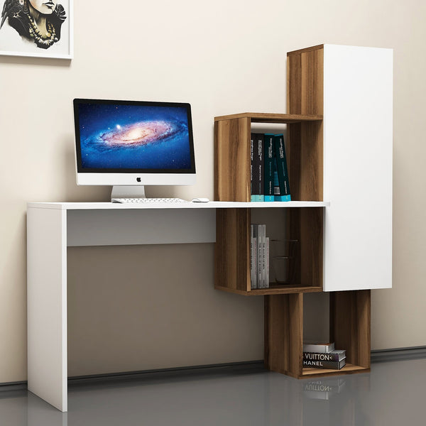 Íróasztal Açelya - Walnut, White-VASBÚTOR