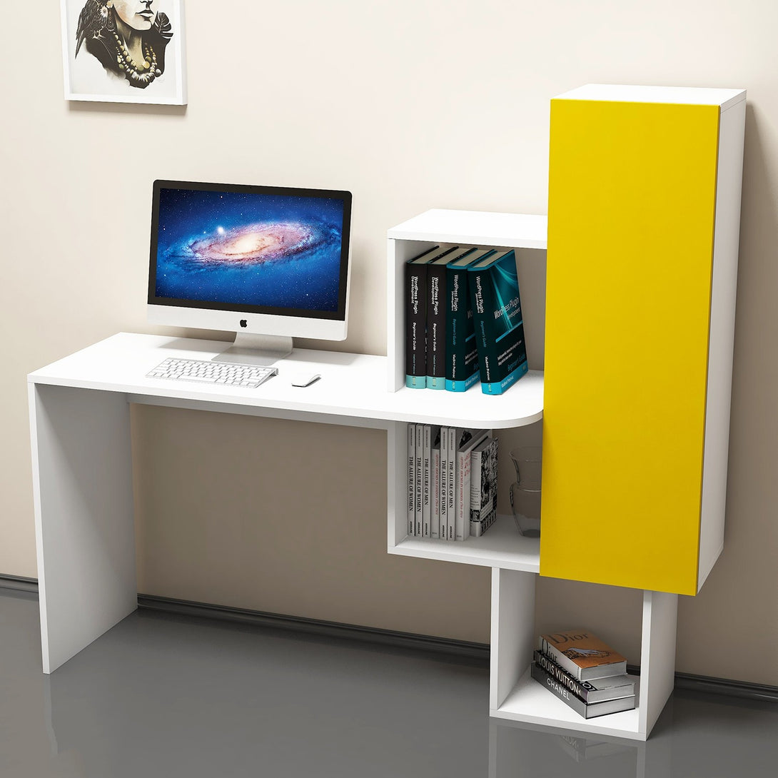 Íróasztal Açelya - White, Yellow-VASBÚTOR