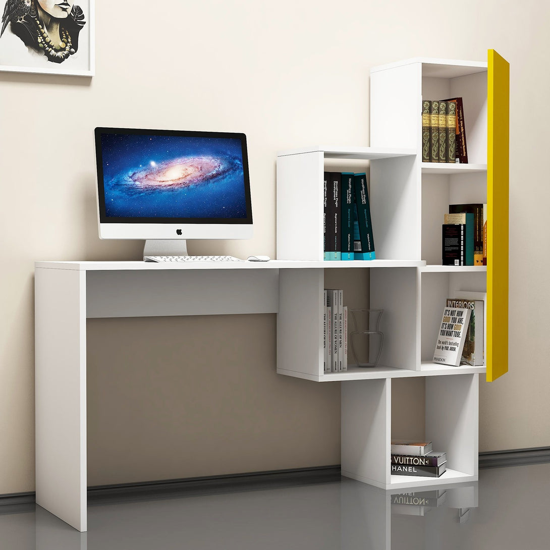 Íróasztal Açelya - White, Yellow-VASBÚTOR