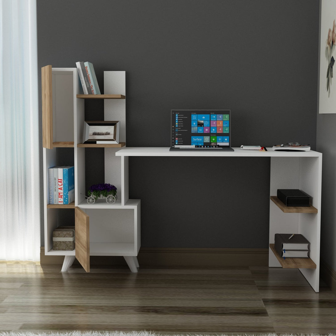 Íróasztal Alis - White, Walnut-VASBÚTOR
