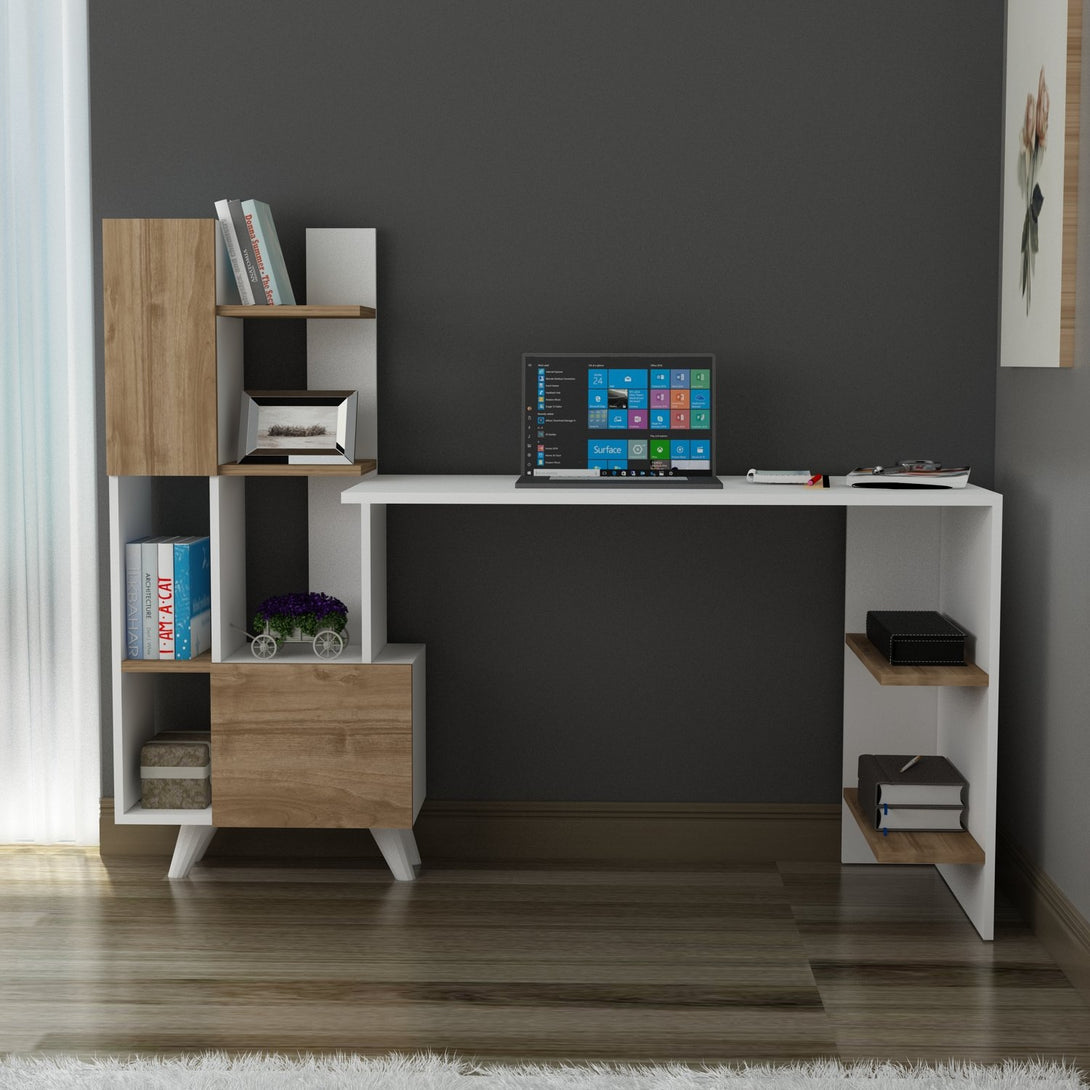 Íróasztal Alis - White, Walnut-VASBÚTOR