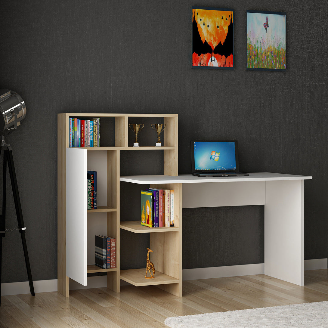Íróasztal Bugra - White, Oak-VASBÚTOR