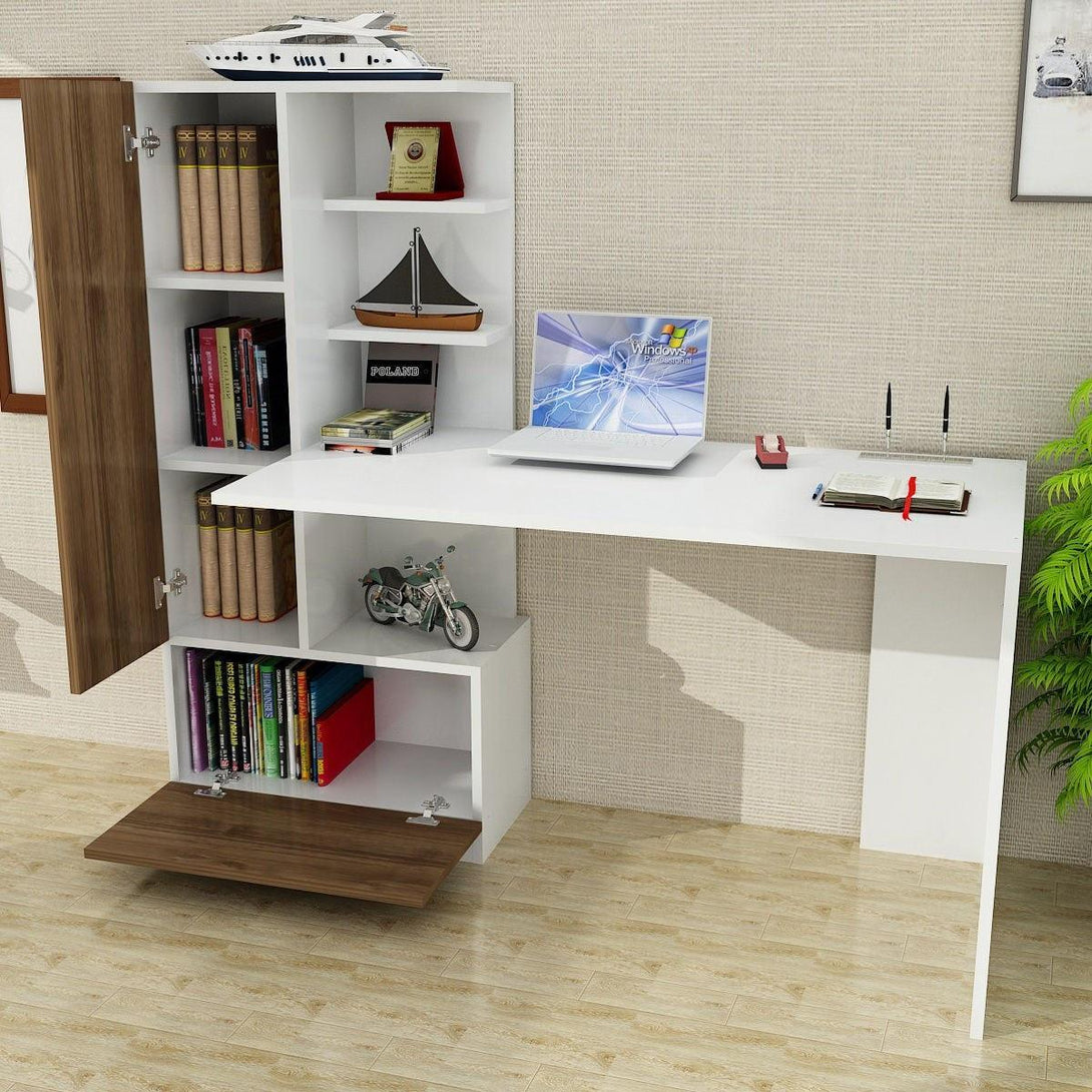Íróasztal Domingos - White, Walnut-VASBÚTOR