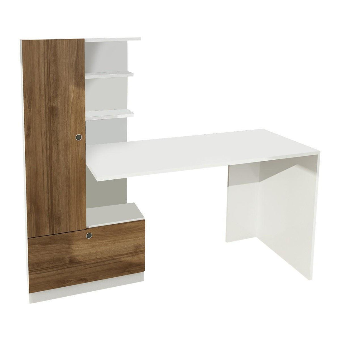 Íróasztal Domingos - White, Walnut-VASBÚTOR