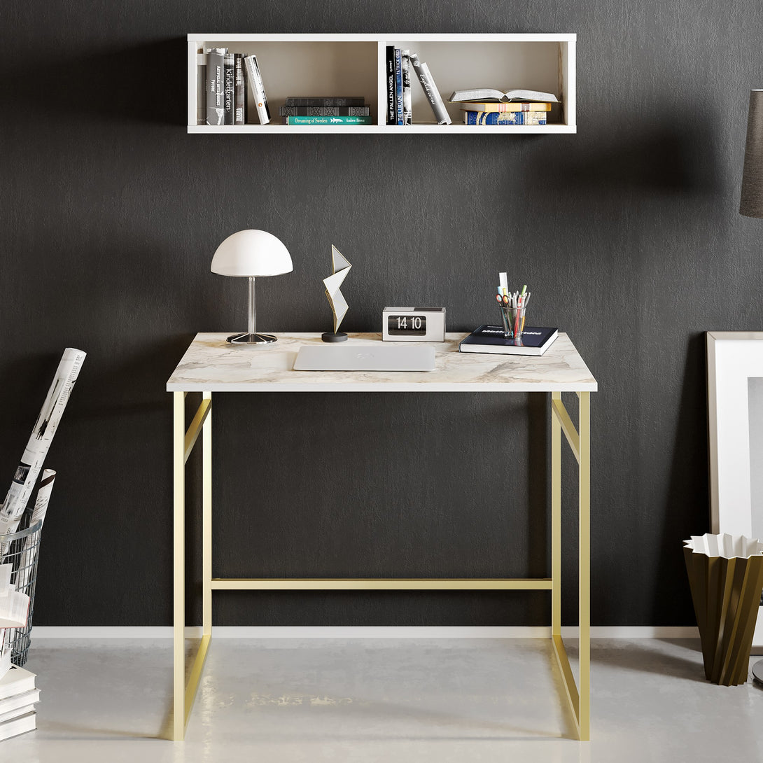 Íróasztal Gama - White, Gold-VASBÚTOR