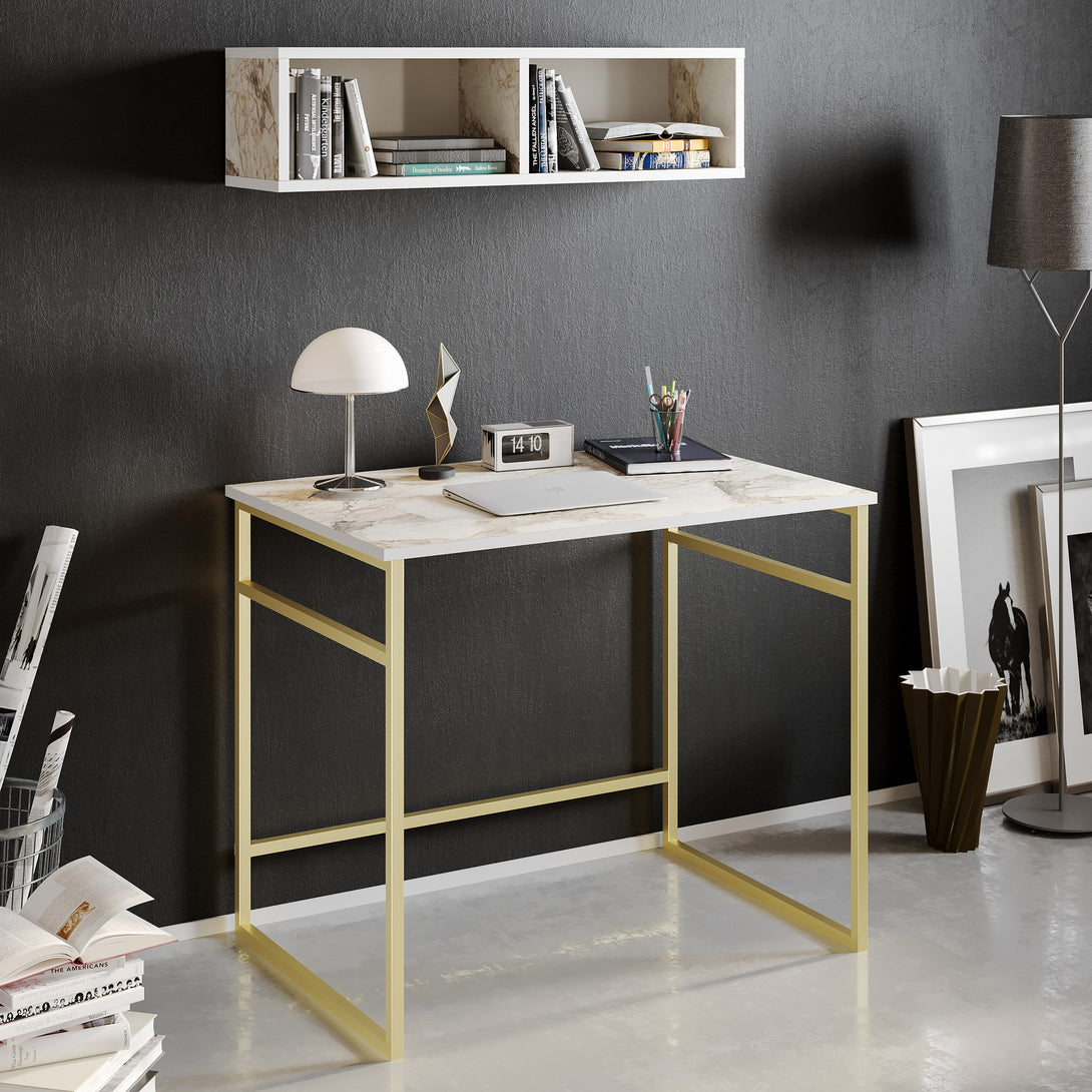 Íróasztal Gama - White, Gold-VASBÚTOR