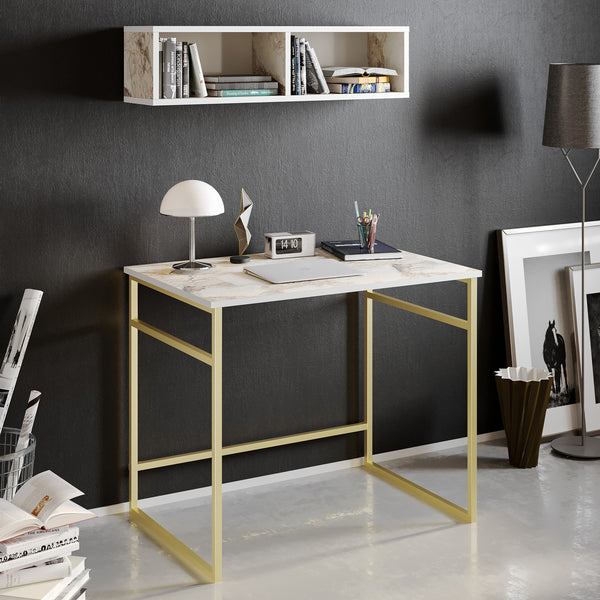 Íróasztal Gama - White, Gold-VASBÚTOR