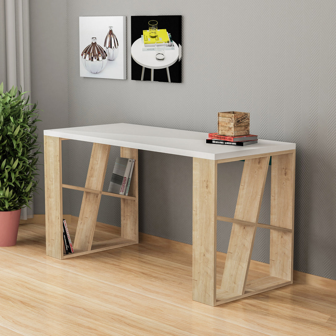 Íróasztal Honey - White, Oak-VASBÚTOR