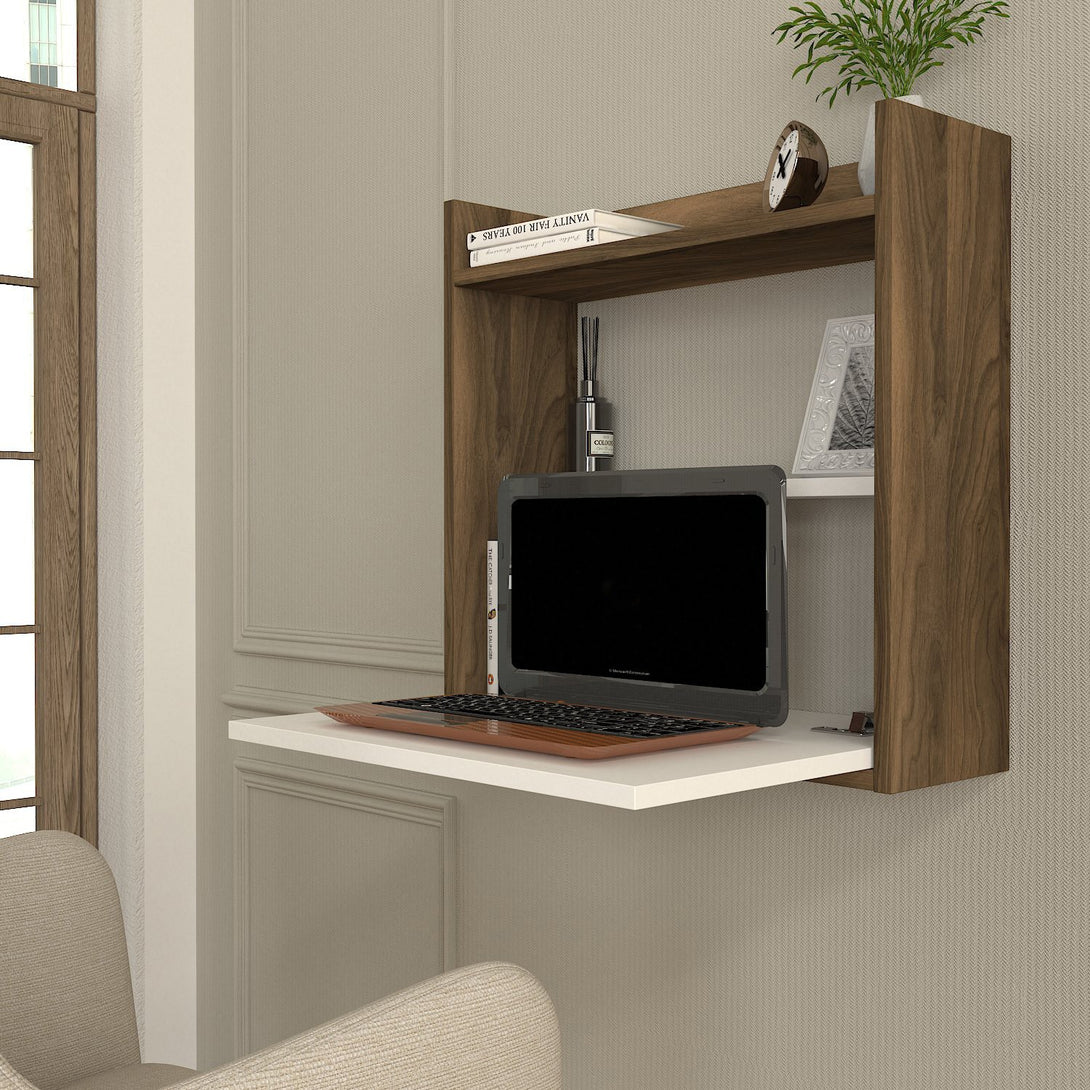 Íróasztal Laptop - White, Walnut-VASBÚTOR