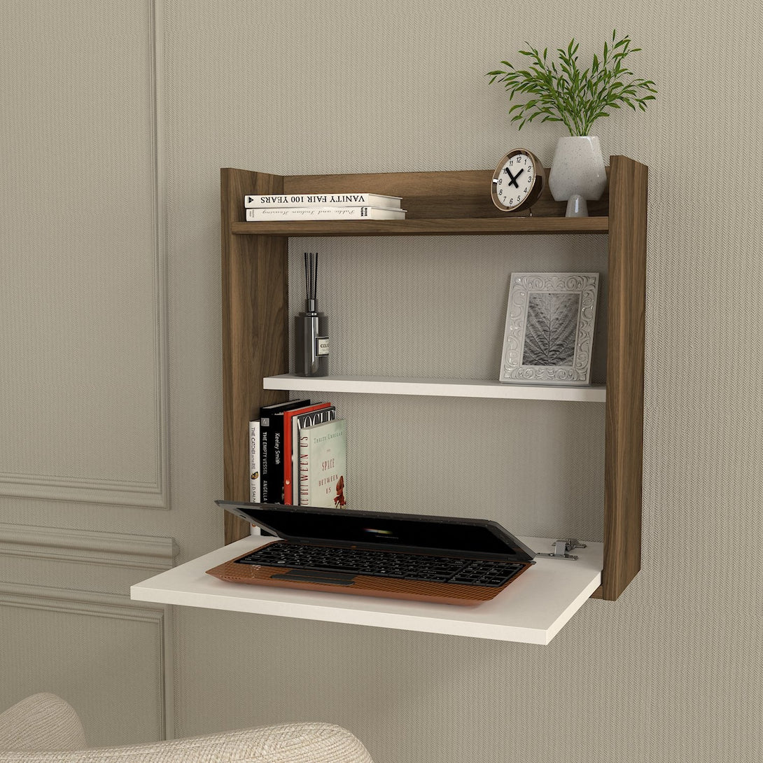 Íróasztal Laptop - White, Walnut-VASBÚTOR