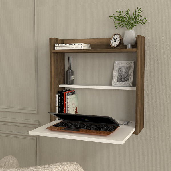Íróasztal Laptop - White, Walnut-VASBÚTOR