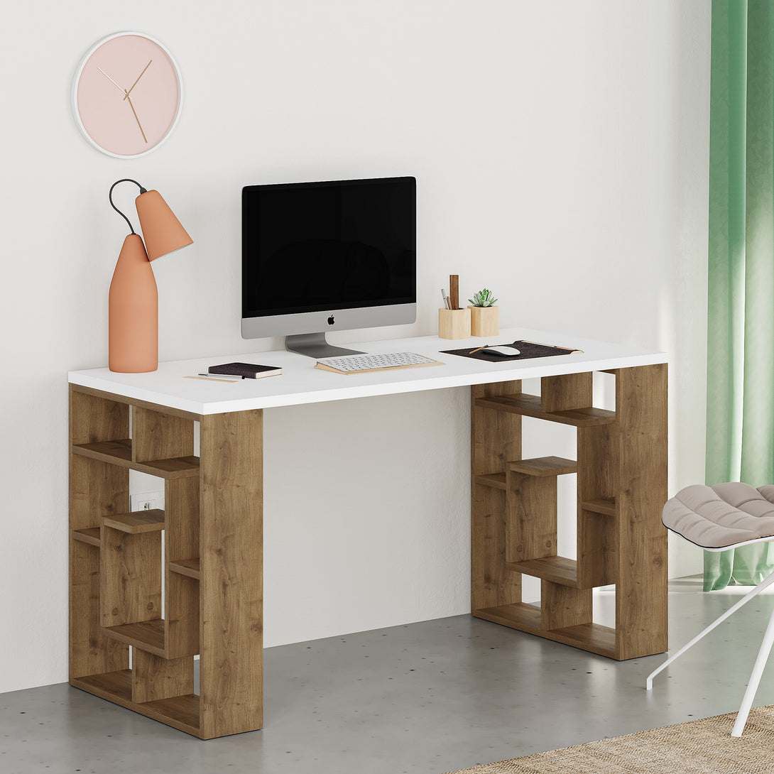 Íróasztal Maze - White, Dark Oak-VASBÚTOR