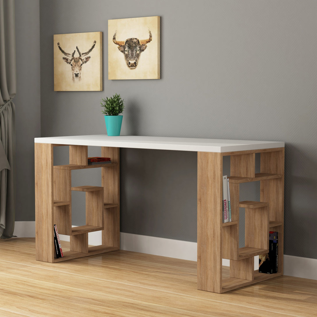 Íróasztal Maze - White, Oak-VASBÚTOR
