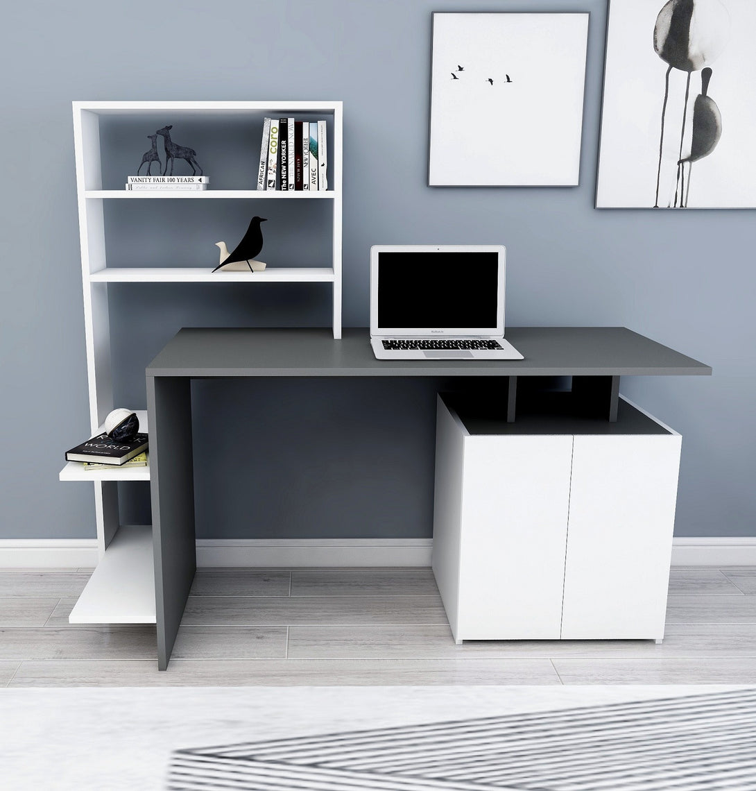 Íróasztal Melis - White, Anthracite-VASBÚTOR