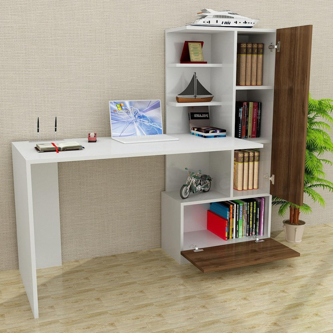 Íróasztal Merinos - White, Walnut-VASBÚTOR