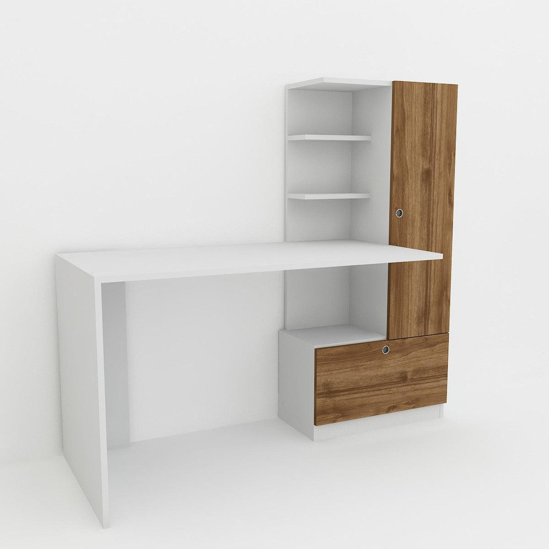 Íróasztal Merinos - White, Walnut-VASBÚTOR