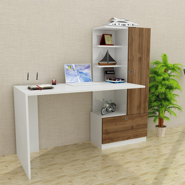 Íróasztal Merinos - White, Walnut-VASBÚTOR