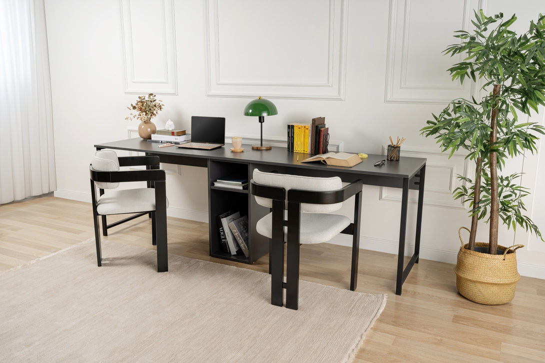 Íróasztal Twin Study Desk - Antracit, Fekete-VASBÚTOR