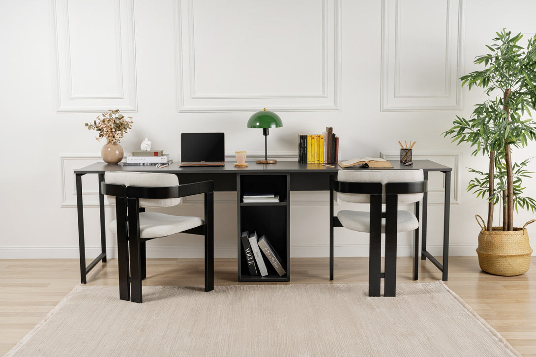 Íróasztal Twin Study Desk - Antracit, Fekete-VASBÚTOR