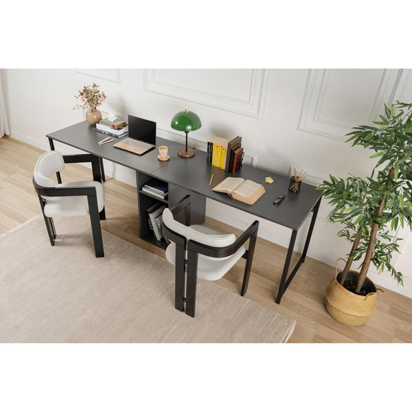 Íróasztal Twin Study Desk - Antracit, Fekete-VASBÚTOR