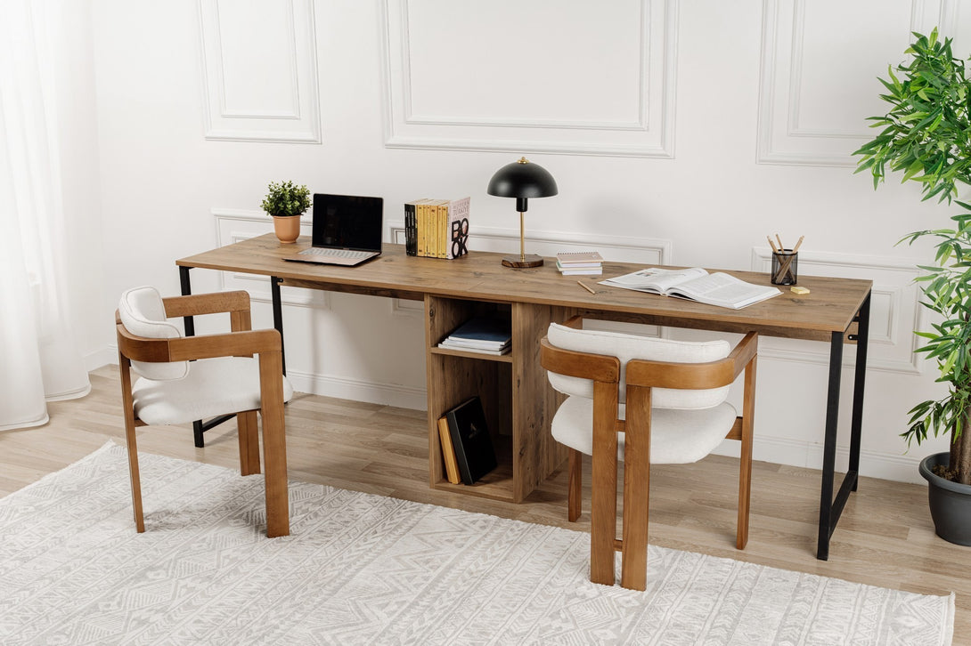 Íróasztal Twin Study Desk - Atlantic Pine, Fekete-VASBÚTOR