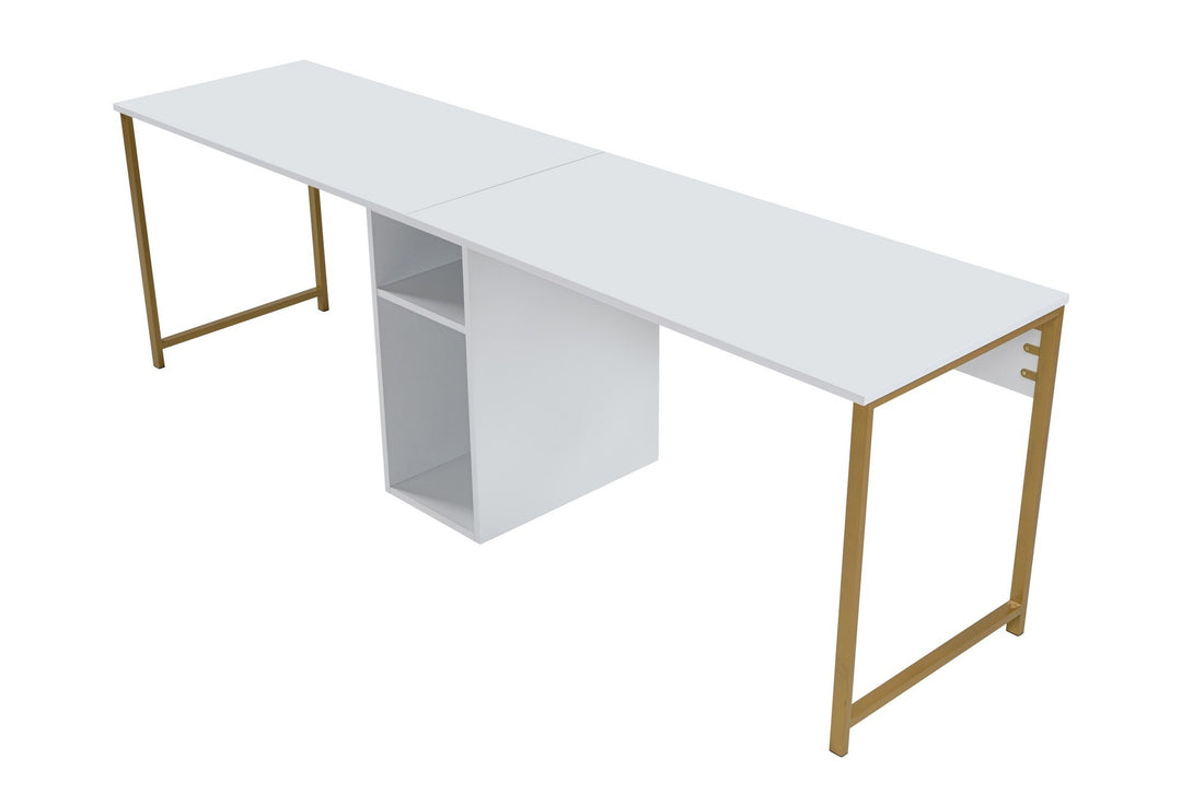 Íróasztal Twin Study Desk - Fehér, Arany-VASBÚTOR