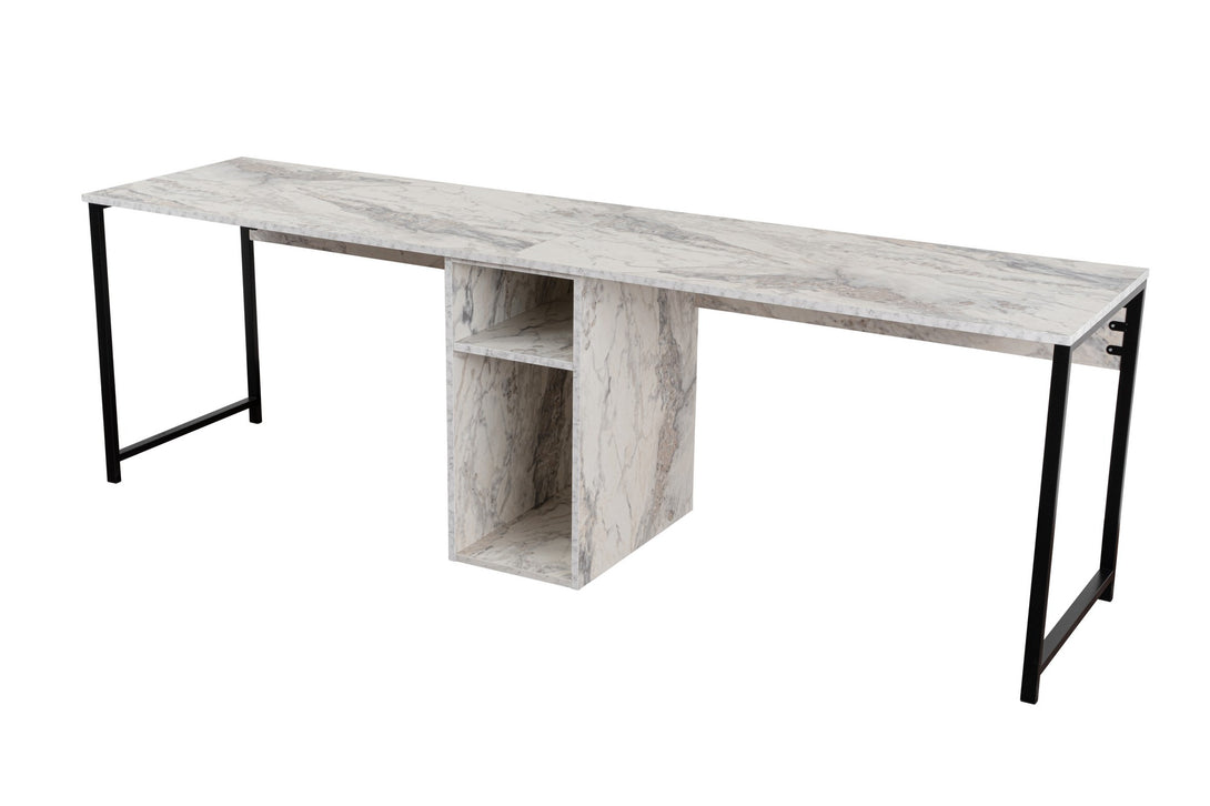Íróasztal Twin Study Desk - Freesia Marble, Fekete-VASBÚTOR