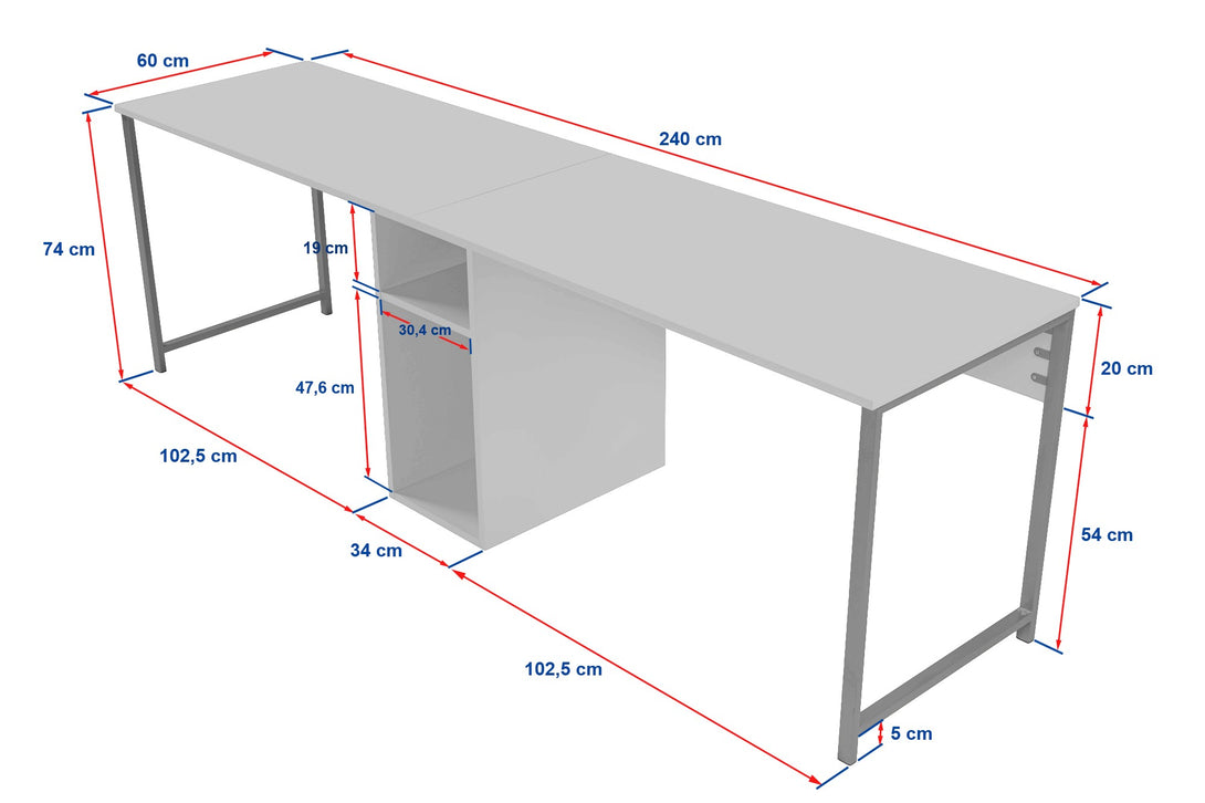 Íróasztal Twin Study Desk - Freesia Marble, Fekete-VASBÚTOR