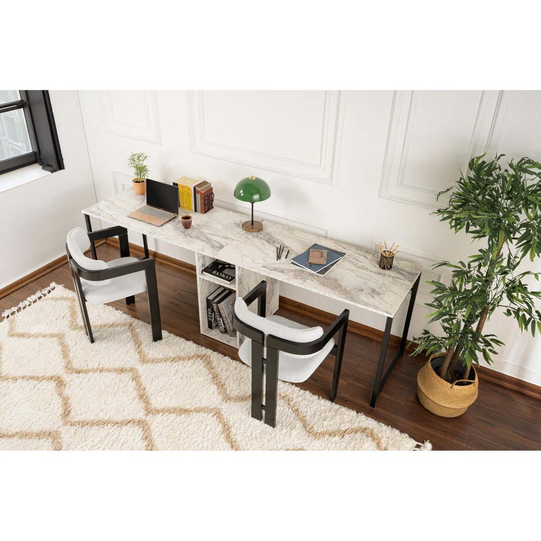 Íróasztal Twin Study Desk - Freesia Marble, Fekete-VASBÚTOR