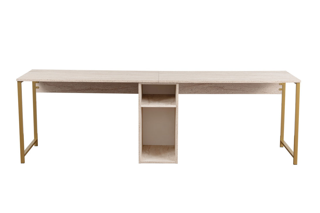 Íróasztal Twin Study Desk - Travertine, Arany-VASBÚTOR