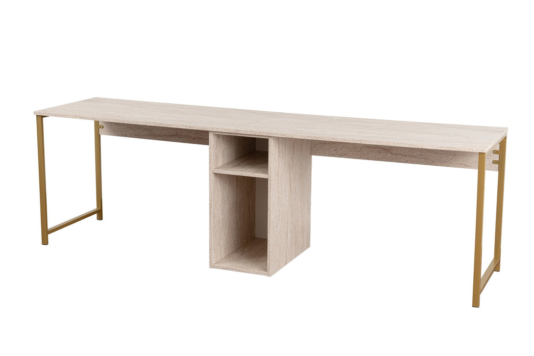 Íróasztal Twin Study Desk - Travertine, Arany-VASBÚTOR