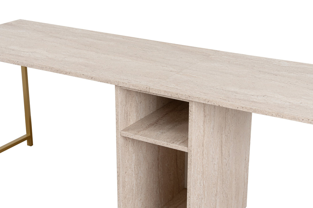 Íróasztal Twin Study Desk - Travertine, Arany-VASBÚTOR