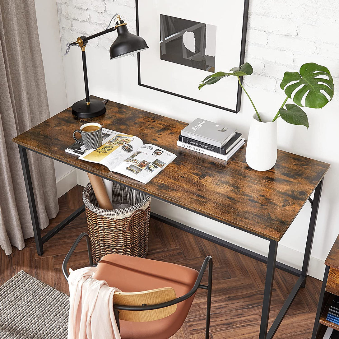 Íróasztal fém kerettel, kis irodai asztal, 140 cm, rusztikus barna-VASBÚTOR