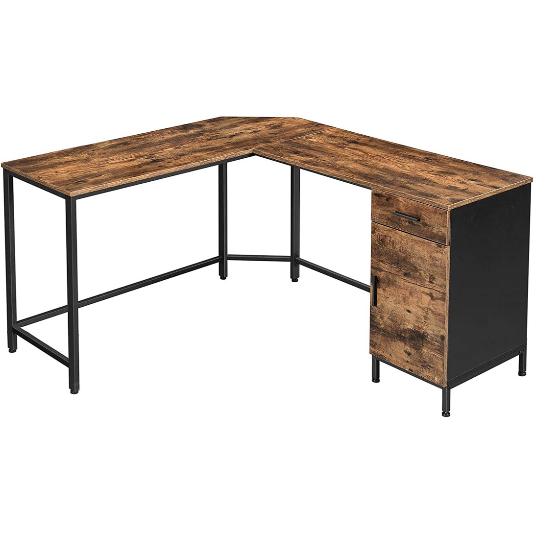 Irodai asztal szekrénnyel, L alakú asztal fiókos szekrénnyel, barna-fekete-VASBÚTOR