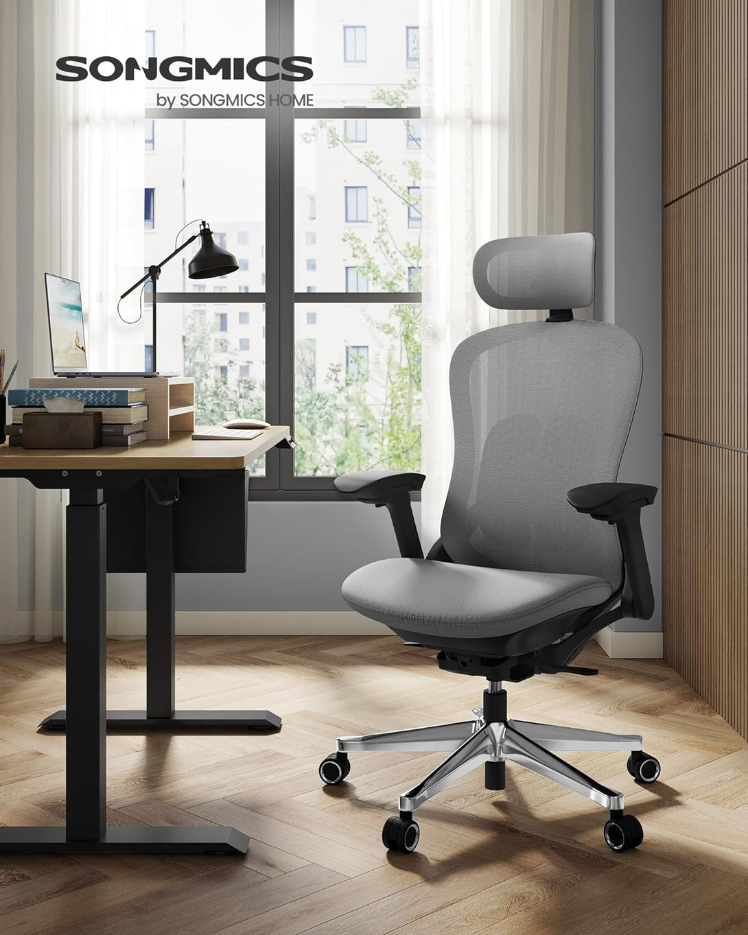 Irodai szék, ergonomikus állítható vászon szék, dönthető háttámlával, szürke-VASBÚTOR