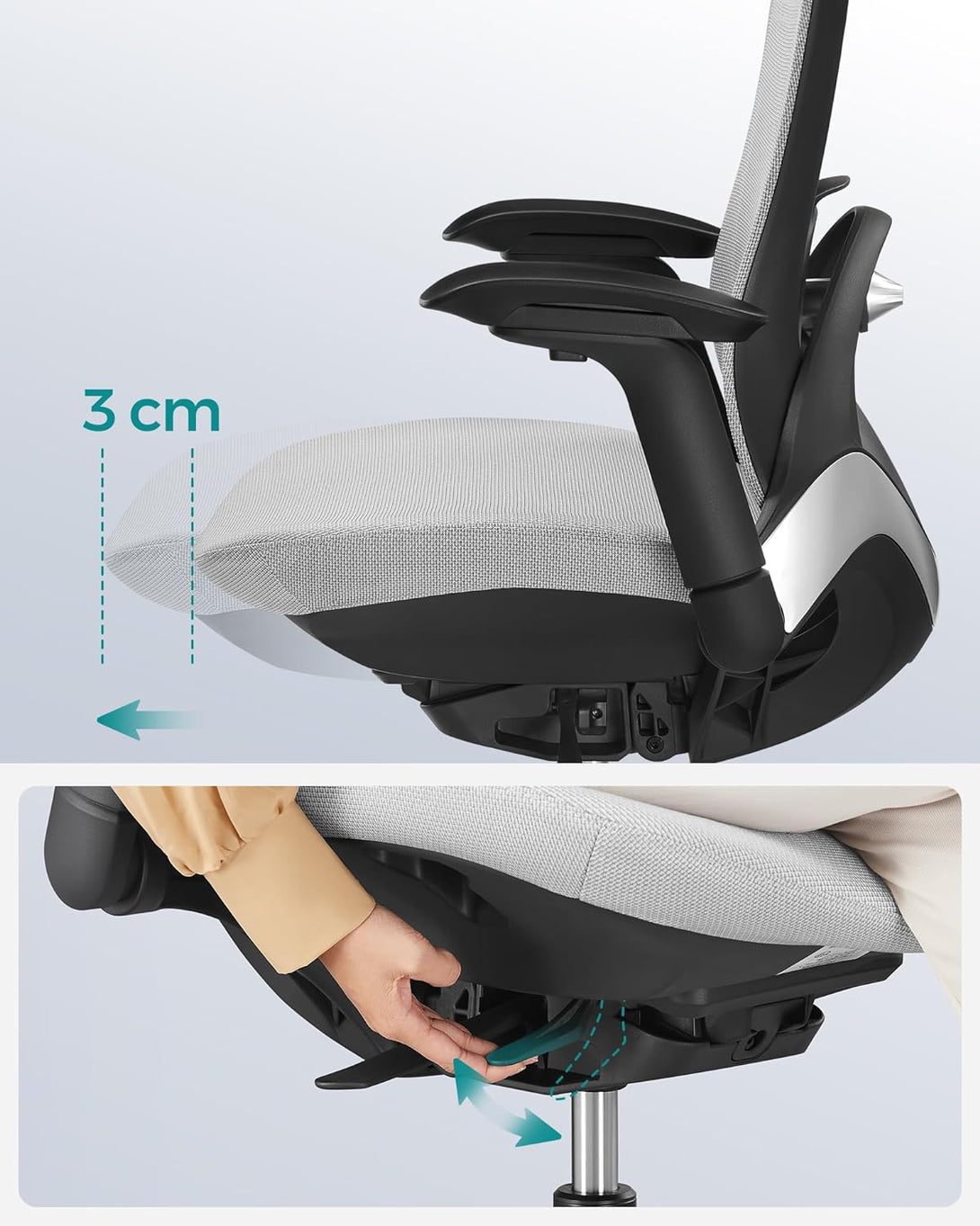 Irodai szék, ergonomikus állítható vászon szék, dönthető háttámlával, szürke-VASBÚTOR