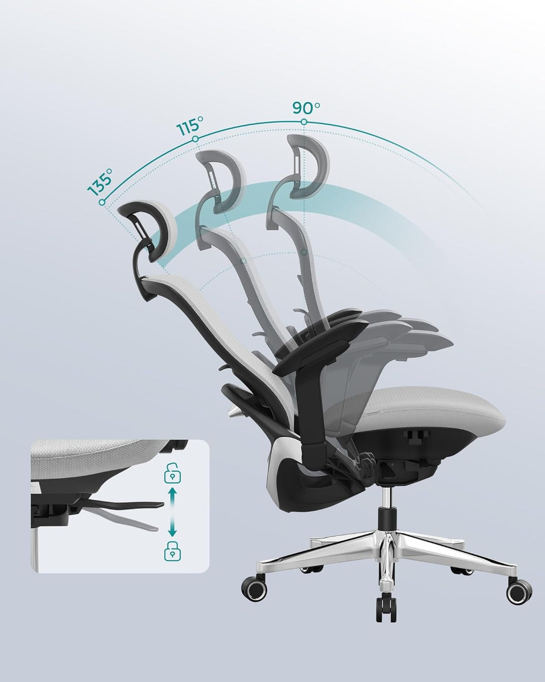Irodai szék, ergonomikus állítható vászon szék, dönthető háttámlával, szürke-VASBÚTOR