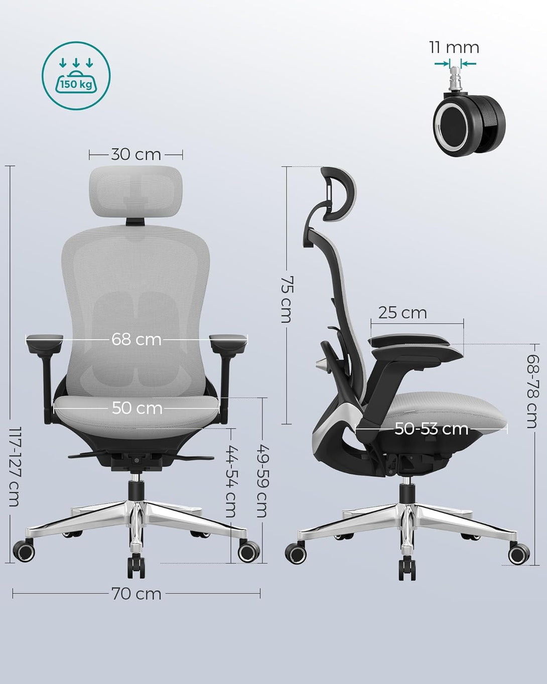 Irodai szék, ergonomikus állítható vászon szék, dönthető háttámlával, szürke-VASBÚTOR