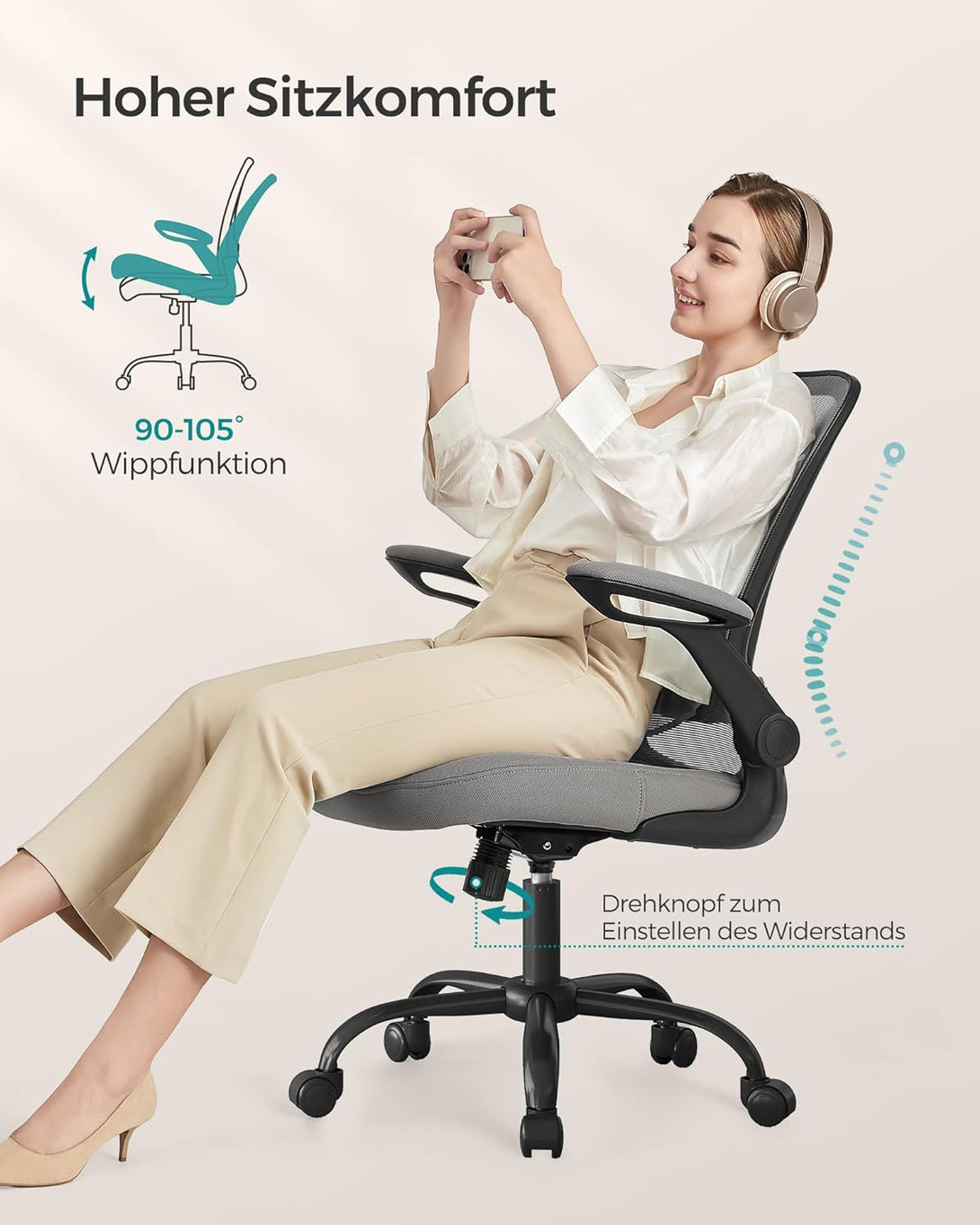 Irodai szék, ergonomikus, hálós forgószék, szürke-VASBÚTOR