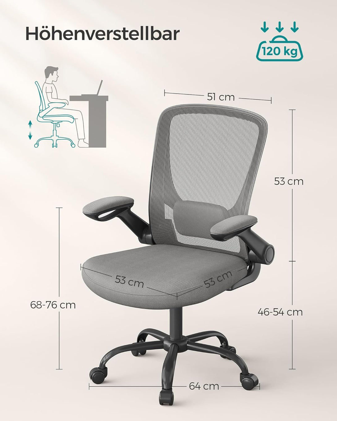 Irodai szék, ergonomikus, hálós forgószék, szürke-VASBÚTOR