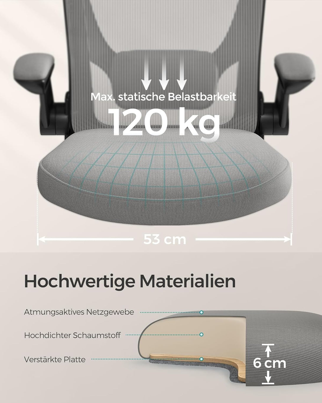 Irodai szék, ergonomikus, hálós forgószék, szürke-VASBÚTOR