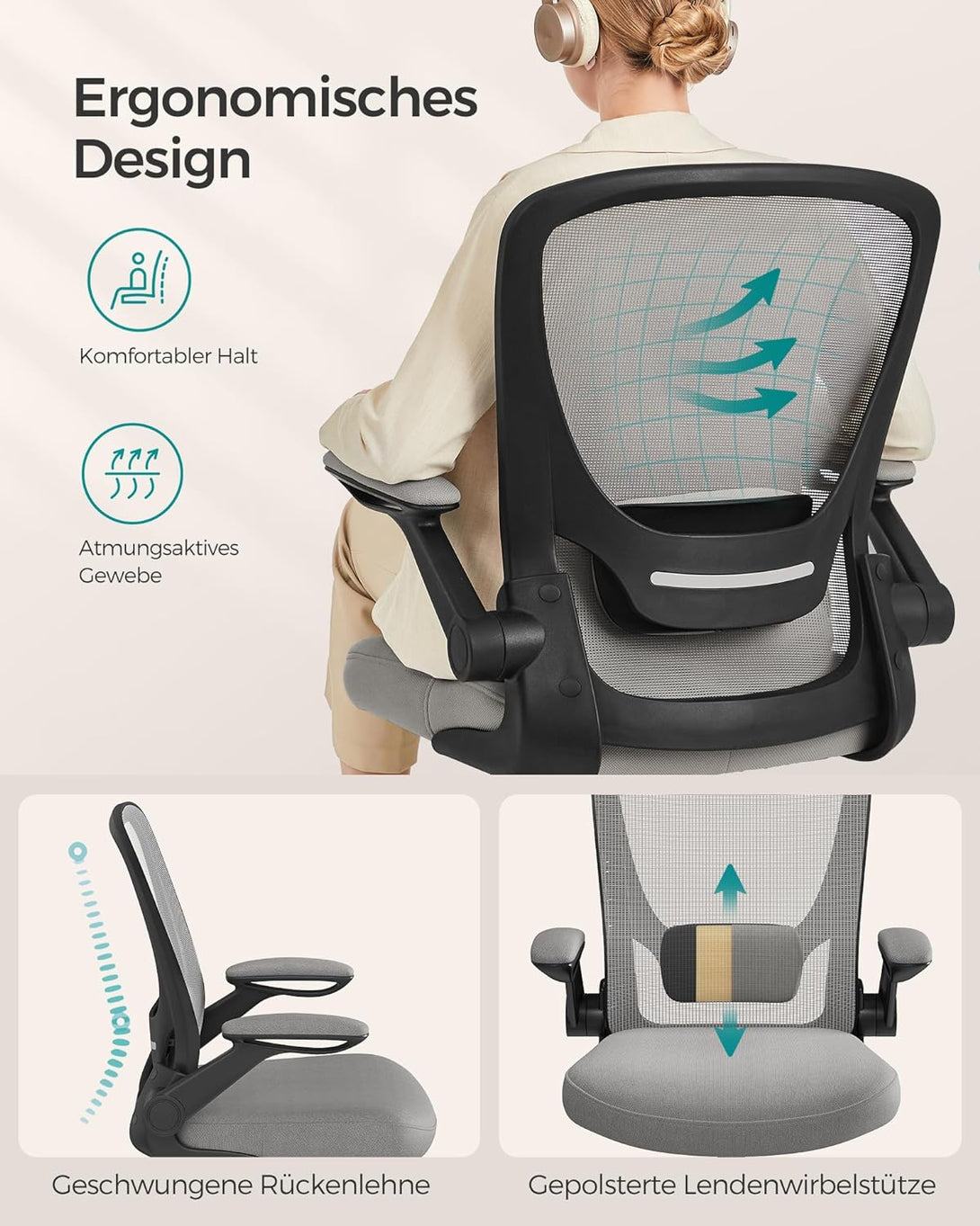 Irodai szék, ergonomikus, hálós forgószék, szürke-VASBÚTOR