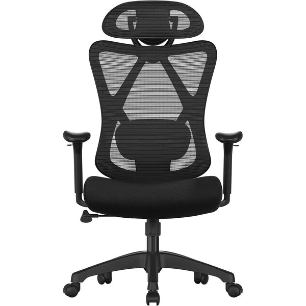 Irodai szék, hálós szék, állítható deréktámasz és fejtámla, fekete-VASBÚTOR