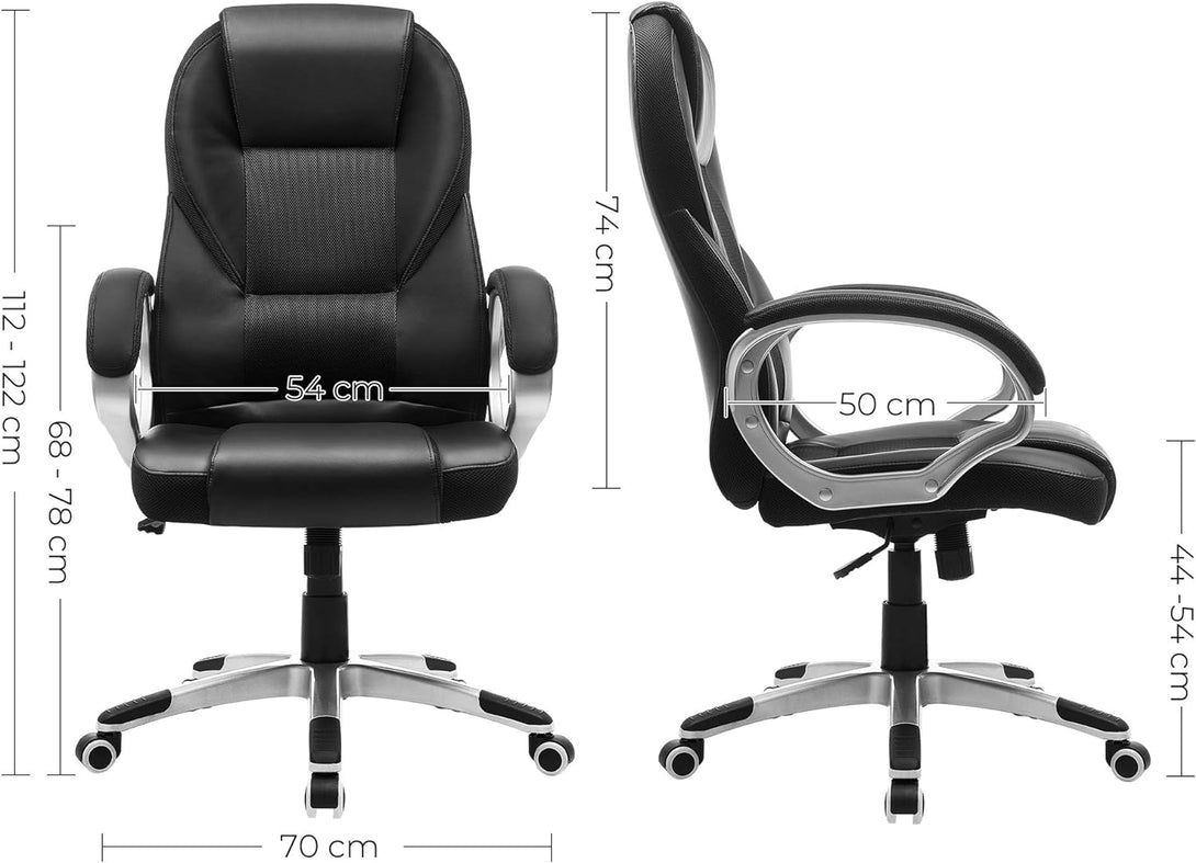 Irodai szék magas háttámlával, állítható magasságú, ergonomikus, fekete-VASBÚTOR