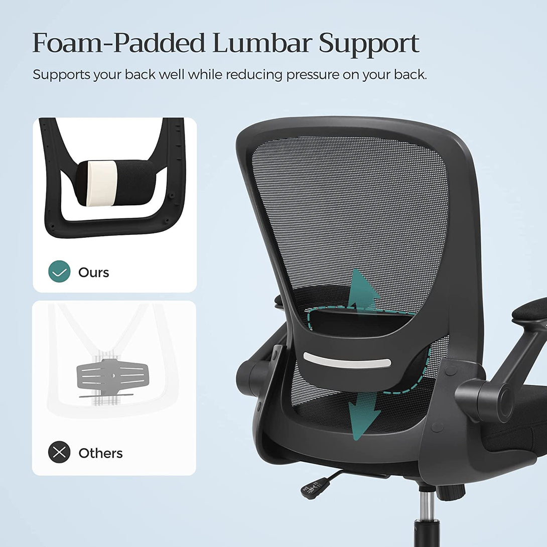 Irodai szék összecsukható karfákkal, ergonomikus számítógépes szék, fekete-VASBÚTOR