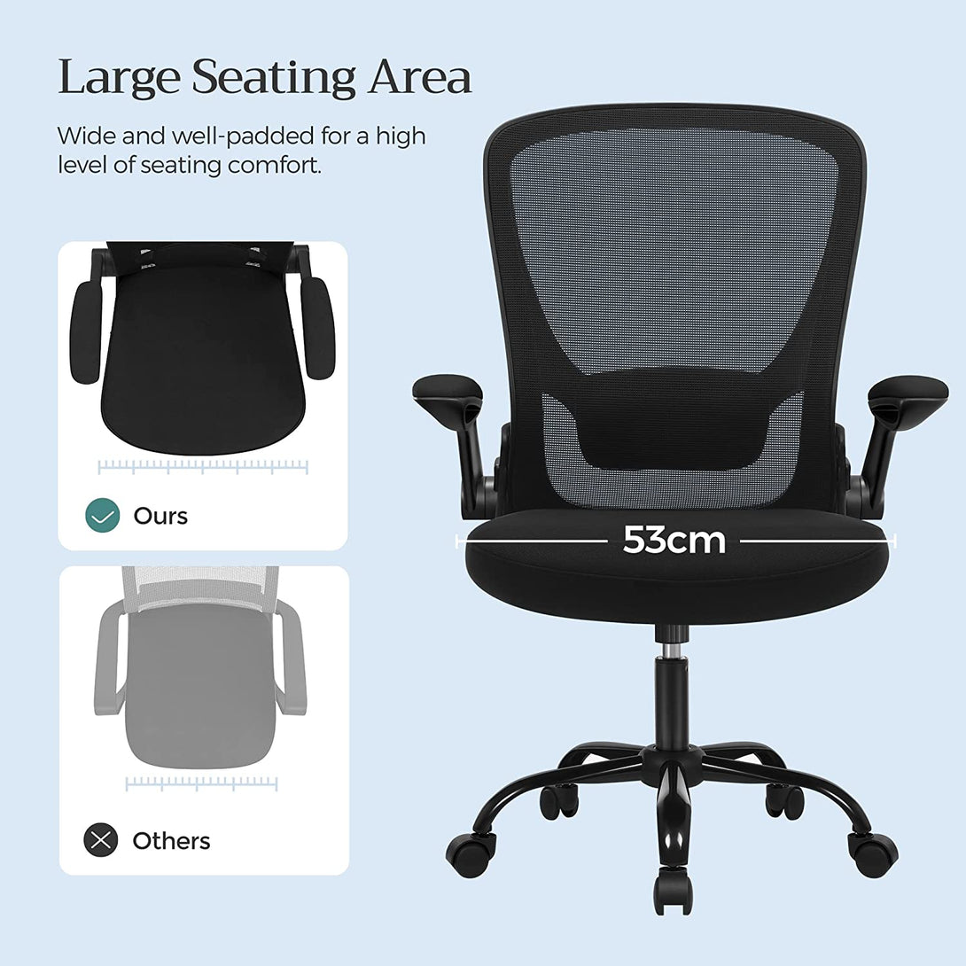Irodai szék összecsukható karfákkal, ergonomikus számítógépes szék, fekete-VASBÚTOR
