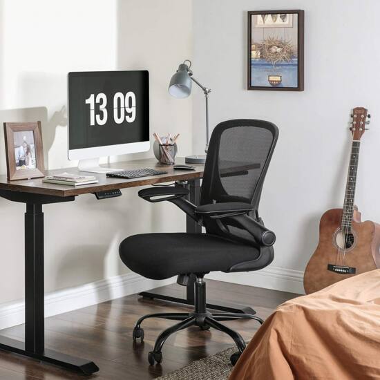 Irodai szék összecsukható karfákkal, ergonomikus számítógépes szék, fekete-VASBÚTOR