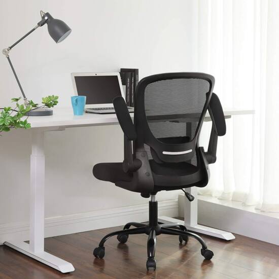 Irodai szék összecsukható karfákkal, ergonomikus számítógépes szék, fekete-VASBÚTOR