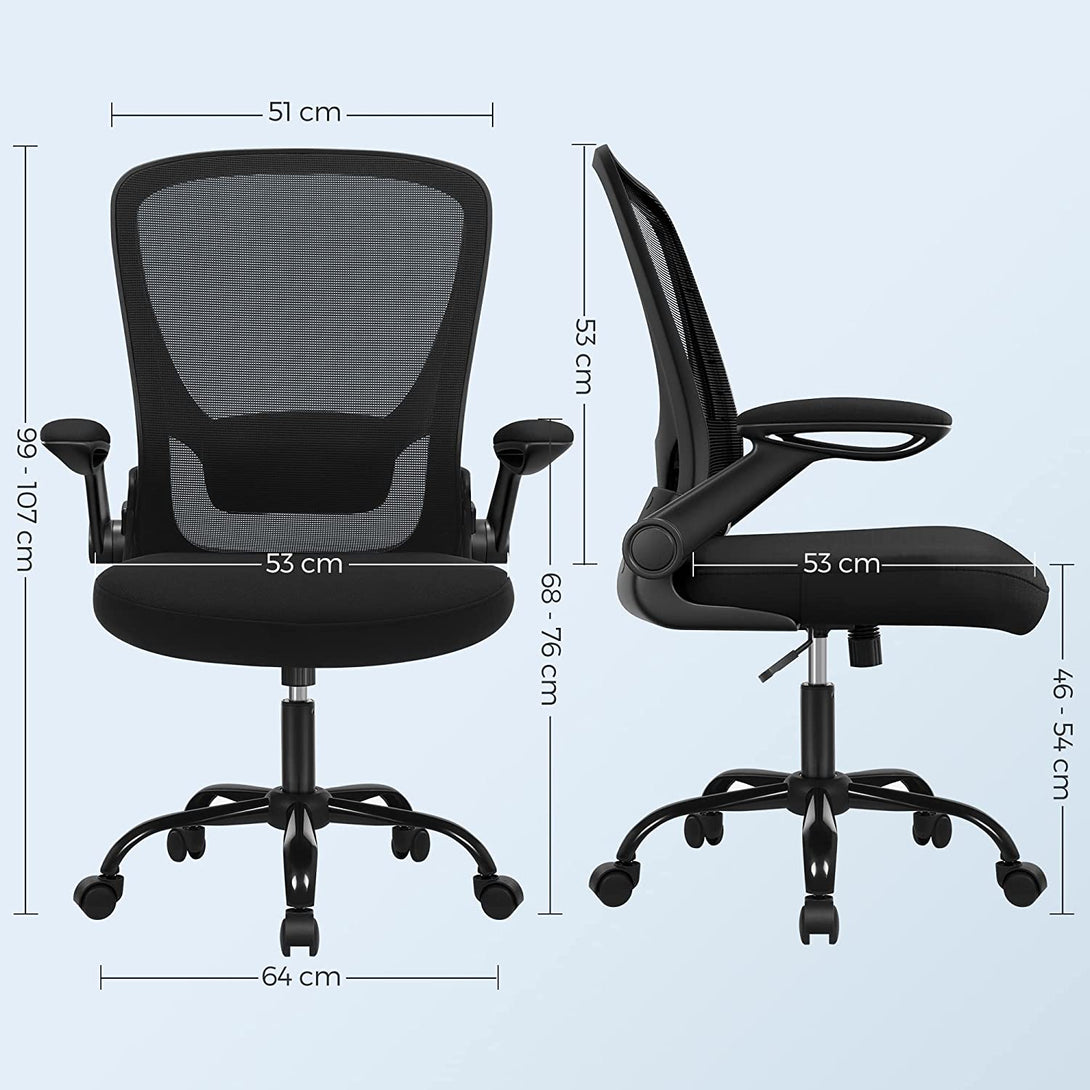 Irodai szék összecsukható karfákkal, ergonomikus számítógépes szék, fekete-VASBÚTOR