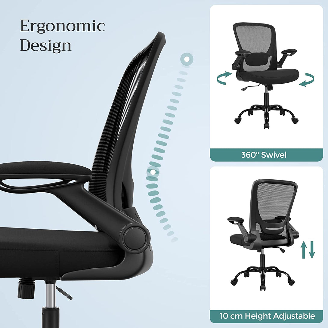Irodai szék összecsukható karfákkal, ergonomikus számítógépes szék, fekete-VASBÚTOR